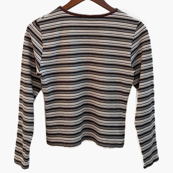 Vintage Derek Heart Brown Striped Fitted Long Sleeve Tee Size M - Picture 3 of 6